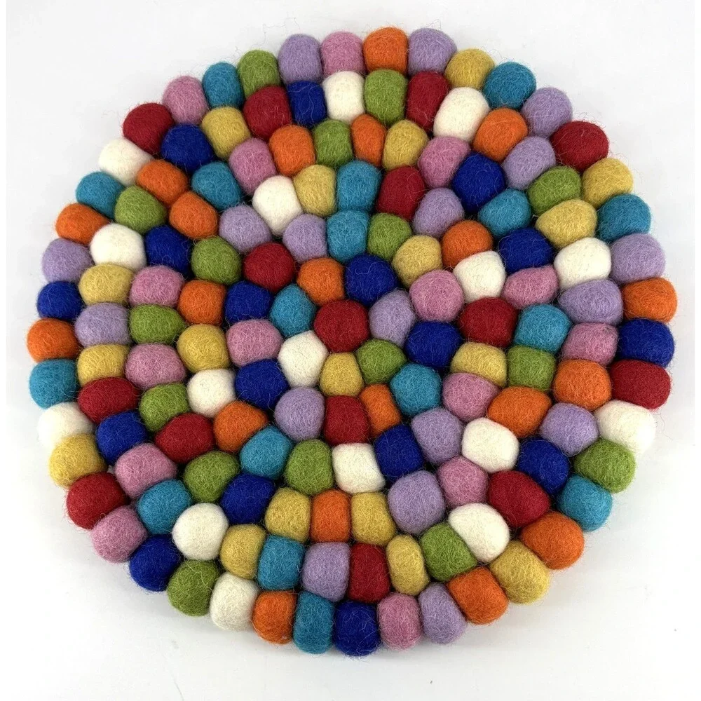 Handmade wool Felt Ball bright multicolor, round mat, coaster, hot pad - 9